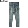 Jeans pour hommes Dark Wash Vintage Skinny Hommes Poches latérales High Street Spandex Denim Pants254O