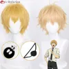 Catsuit Costumes Yellow/light Orange Golden Cosplay Anime Chainsaw Man Denji Wigs 30cm Hair with Eyes Patch Props Men + Wig Cap