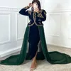 Party Dresses Karakou Morrocan Kaftan Evening With Long Train Vintage Velvet Dark Green Arabic Prom Dress 2023 Vestidos de Novia
