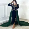 Vestidos de fiesta Karakou Morrocan Kaftan Noche con tren largo Terciopelo vintage Verde oscuro Vestido de fiesta árabe 2023 Vestidos de Novia