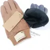 Gants Designer Automne et hiver chaud peluche coupe-vent mitaines à cinq doigts fourrure intégrée plus velours daim anti-dérapant cyclisme lettre marque gants 001