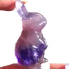 Arts And Crafts Gift Natural Fluorite Carving Crystal Rabbit Quartz Animal Lovely Figurine Mineral Stone Reiki Healing Energy Home D Dhu6I