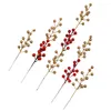 Decorative Flowers 10PCS Christmas Accessories Gold Red Berry Bean Twig Branch For DIY Xmas Handmade Flower Bouquet Decoration Artificial