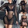 Ensemble Sexy Sexy pur fil de filet Transparent à manches longues haut court femmes robe Sexy Mini robe mince robe noire robe serrée T231027