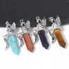 Pendant Necklaces 1pcs Angel Fairy Drop Hexagon Shape Natural Black Agate Turquoise Lapis Lazuli Charms For Jewelry Making Diy Necklace