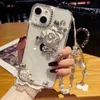 Cell Phone Cases Bling Luxury Glitter Diamond Camellia Flower Strap Case for iPhone 15 14 13 12 11 Pro Max+Plus Case 231026