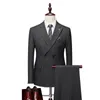 Mäns kostymer 2023 (Blazer Pants) Fashion Business Casual Gentleman British Style Striped Double Breasted Dress Bankett 2-delat set