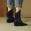 Stiefel Knöchel für Frauen Echtes Leder 2023 Herbst Winter Niedriger Absatz Spitze Zehen Reißverschluss Damen Bootie Handgemacht Hochwertige Schuhe 231026