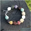 Charm Bracelets Luxury Designer Colored Volcano Lava Beads Bracelet For Women Girls Exquisite Natural Stone Wooden Bead Bangles Jewelr Dhrys