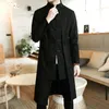 Men Blends Trench Coat Men Fake two Pieces Cardigan Kimono Male Long Chinese Style Black Loose Vintage Cotton Linen 231026