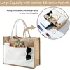 Shoppingväskor jute handväska linne axelväska bokstäver bestående av blommor och fjärilar Kvinnor Pouch Tot Laminerad 2023