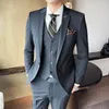 Men's Suits High-quality Fashion Suit (suit Vest Trousers) Trend Handsome High-end Boutique Striped Groom Wedding Three-piece Set