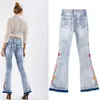 Jeans pour femmes S-4XL Stéréoscopique 3D Brodé Femme Personnalisé Street Wear Pantalon évasé pour femmes Confortable Casual Slim Bleu