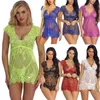 Kvinnor Multicolor S-XXL SEXY PULGE V-NECK FLORAL EYCLASH SOLE MESH CAP SLEVE Babydoll Sheer Chemise Lingerie Sleepwear Dress PA2684