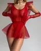 Ensemble sexy MIRABELLE à volants String Body femmes lingerie sexy femmes corps dentelle érotique Transparent sexe costume pure robes courtes tenues 231027