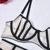 Set sexy Ellolace Lingerie sensuale Reggiseno senza cuciture 3 pezzi Intimo nudo senza censura Bilizna Set di set di reggicalze in pizzo trasparente 231027