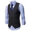 Gilets pour hommes printemps et automne tissu à chevrons gilet simple boutonnage coupe ajustée costume de couleur unie