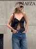 Tanks Femmes TRAFZA Femmes Casual Rose Ruffle Crop Top Sexy Dos Nu Translucide Débardeurs Été Femme Mode Chic Streetwear Y2k Camis