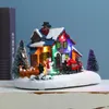 Julekorationer Decor House Xmas upplyst by Lysande LED Snow Winter Villa Mini Figurines Party Holiday Christmas Home Craft Glowing 231027