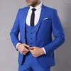 Men's Suits Elegant Men Blue Single Breasted Notched Lapel Formal Business Wedding Terno Costume Hombres Three Piece Jacket Pants Vest