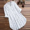 Kadın T-shirt Plus Boyut Boho Gömlek Kadın Uzun Kollu Çiçek Baskı Kaftan Long Bluz Üstler Plaj Günlük Tunik Gömlek 3XL T231027