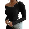 Maglioni da donna 2023 Donna Inverno Autunno Solid Kintted Maglione a maniche lunghe Autunno Una spalla Casual Pullover Moda con scollo a V Top Camicia