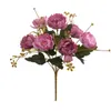 Fiori decorativi Piante Teste di fiori finti Bouquet Seta artificiale 7 Peonia Decorazione domestica Steli di erba