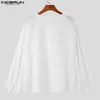 Männer T-shirts INCERUN Tops 2023 Koreanische Stil Hübsche Weiße Spitze Patchwork T-shirts Casual Modische Solide Langarm Camiseta S-5XL