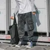 Japanische Mode Männer Jeans Lose Fit Schwarz Grau Große Tasche Cargo Hosen Vintage Designer Street Hip Hop Jeans Männer Joggers220h
