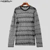 Men's T Shirts INCERUN Tops 2023 Korean Style Men Striped Color Contrast T-shirts Casual Street Selling Long Sleeved Knitted Camiseta S-5XL