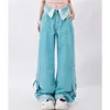 Женские джинсы 2023 Kawaii Vintage Women Pink High Waist American Wide Leg Pants Fashion Hip Hop Harajuku Прямые осенние синие брюки