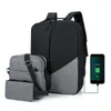 Backpack Men's Laptop Bag USB Charging Short Business Trip Office Storage Student Oxford Cloth Solid Color School Three-piece Set