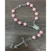 Pulseras de encanto Rosario simple con colgante grande rosa rosa flor cuentas de oración joyería para mujeres y hombres