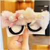 Hair Accessories 2021 Autumn Winter New Women Girls Cute Plush Bow Pearl Scrunchie Sweet Decorate Elastic Band Fashion Drop Delivery P Dhong