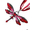 Pendant Necklaces Vintage Enamel Dragonfly Necklace For Women Choker With Rhinestone Wax Rope Chain Collar Fashion Jewelry Drop Delive Dh48A