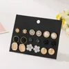 Stud Earrings 9 Pairs Mix Black Round For Women Flower Shape Fine Jewelry Wedding Engagement Earring Set