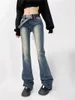 Damen-Jeans, ausgestellt, blau, ausgewaschen, ausgestellt, hohe Taille, Damen, schmal, Stretch-Denim, enge Hose, Y2k, Street-Style, Freizeithose, Überlänge