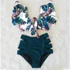 Women's Swimwear High Waist Ruffled Sexy Bikini Set 2023 Flounce Biquini Women Two Pieces Swimsuit Floral Beachwear V-Neck Bathing Suit