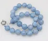 Chaînes Light Blue Jade Rond 12mm 14mm Collier 17 pouces Perles en gros Nature Femme 2023