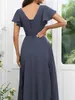 Party Dresses Elegant Chiffon Patchwork Lace Bridesmaid Butterfly Sleeve Formell tillfälle A-Line V-Neck Weddings Guest