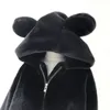 Women's Fur Autumn 2023 Winter Mink Jackets Overcoat Cute Bear Ear Plush Warm Loose Mid-length Hooded Jacket Outwear