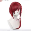 Catsuit kostümleri oyunu es topluluk yıldızları sakasaki natsume kısa kırmızı ısıya dayanıklı saç cadılar bayramı parti anime cosplay perukları + peruk kapağı