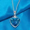 Pendant Necklaces Trendy Crystal Chokers Necklace Rose Gold Color Blue Heart For Women Female Drop Jewelry Wholesale Gift