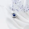 Ciondoli MloveAcc Collana in argento sterling 925 alla moda con ciondolo rotondo a doppi cerchi a catena lunga con perline di pietra blu per le donne