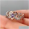 Bandringar Creative Womens Heart Rings med romantisk rosblomma Design bröllopsengagemang kärleksring estetiska smycken droppe dhgarden otcgt