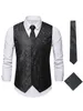 Men's Vests VEIKEEY Men Sunflower Printed Suit Vest Gentleman V-Neck Sleeveless Business Casual Tie Kerchief Slim Fit Skinny Waistcoat