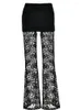 Pantalon femme taille haute femme automne décontracté extérieur streetwear fantoye imprimé floral voir à travers la dentelle femmes noir creux