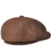 Bérets Daim octogonal chapeau hommes angleterre mâle printemps hiver véritable cuir béret casquettes sboy 1 boutons décontracté Streetwear Peaked Bonnet 231027