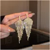 Dangle żyrandol Long Tassel Fl Rhinestone Drop Kolczyki złoty kolor liści Dangle dla kobiet mody biżuteria akcesoria dhgarden otcoh