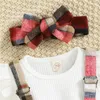 Set di abbigliamento Bambino Neonata Set di vestiti primaverili Solido a costine Manica lunga con volant Pagliaccetto Plaid Stampa Gonna con bretelle Fascia per capelli